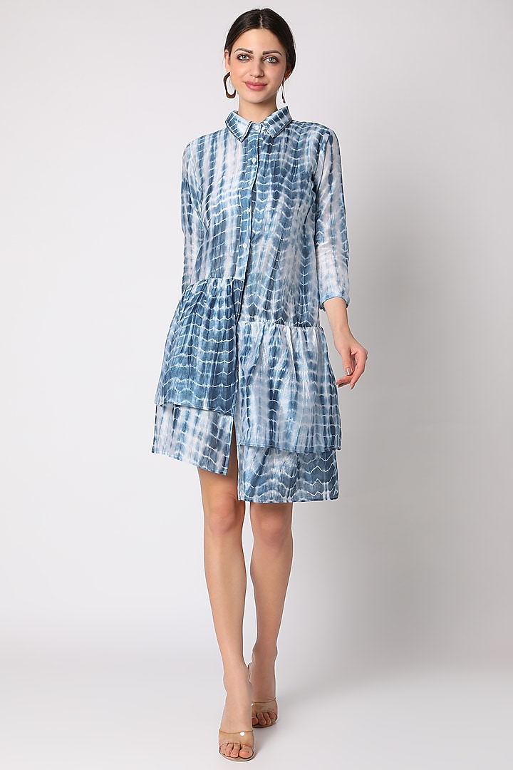 Cobalt Blue Tie & Dye Chanderi Tunic by Adah at Pernia's Pop Up Shop