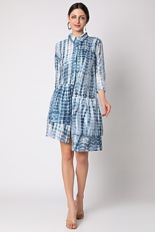 Cobalt Blue Tie & Dye Chanderi Tunic by Adah-TYE & DYE
