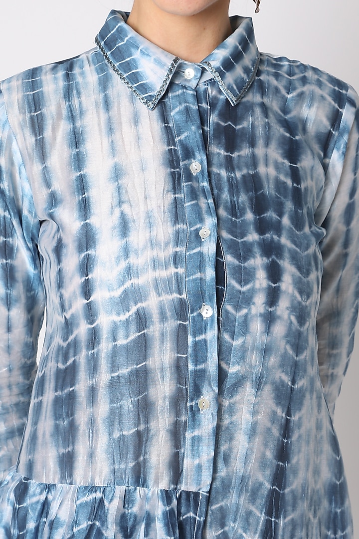 Cobalt Blue Tie & Dye Chanderi Tunic by Adah at Pernia's Pop Up Shop