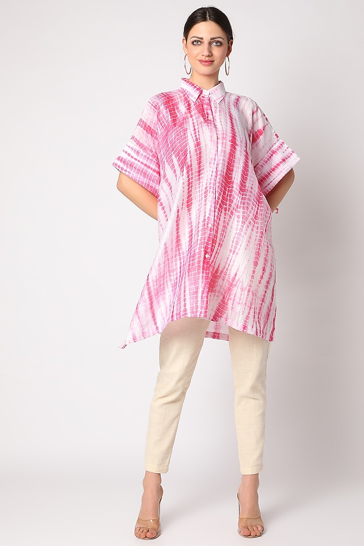 Blush Pink Tie & Dye Chanderi Tunic by Adah