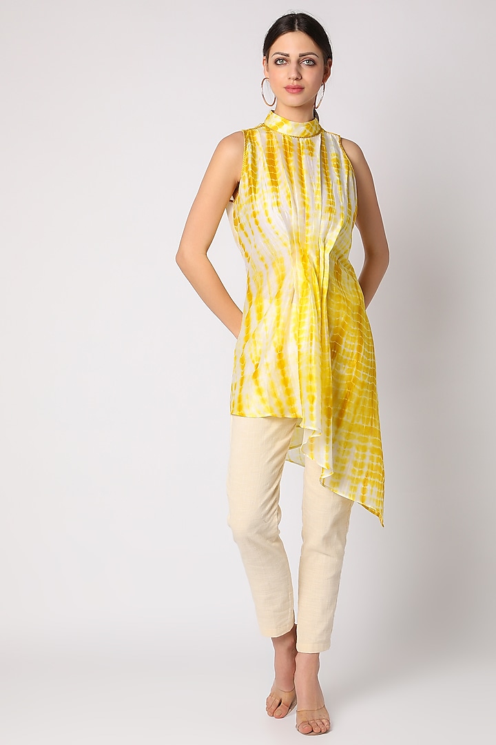 Yellow Tie & Dye Asymmetric Tunic by Adah