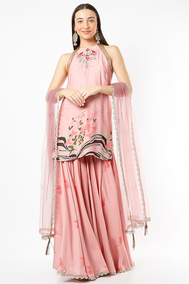 Blush Pink Floral Printed Sharara Set by Adah