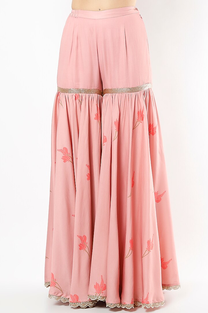 Blush Pink Floral Printed Party Wear Sharara Set by Adah at Pernia's Pop Up Shop