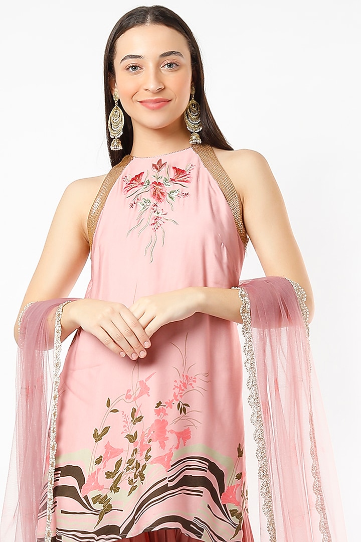 Blush Pink Floral Printed Party Wear Sharara Set by Adah at Pernia's Pop Up Shop