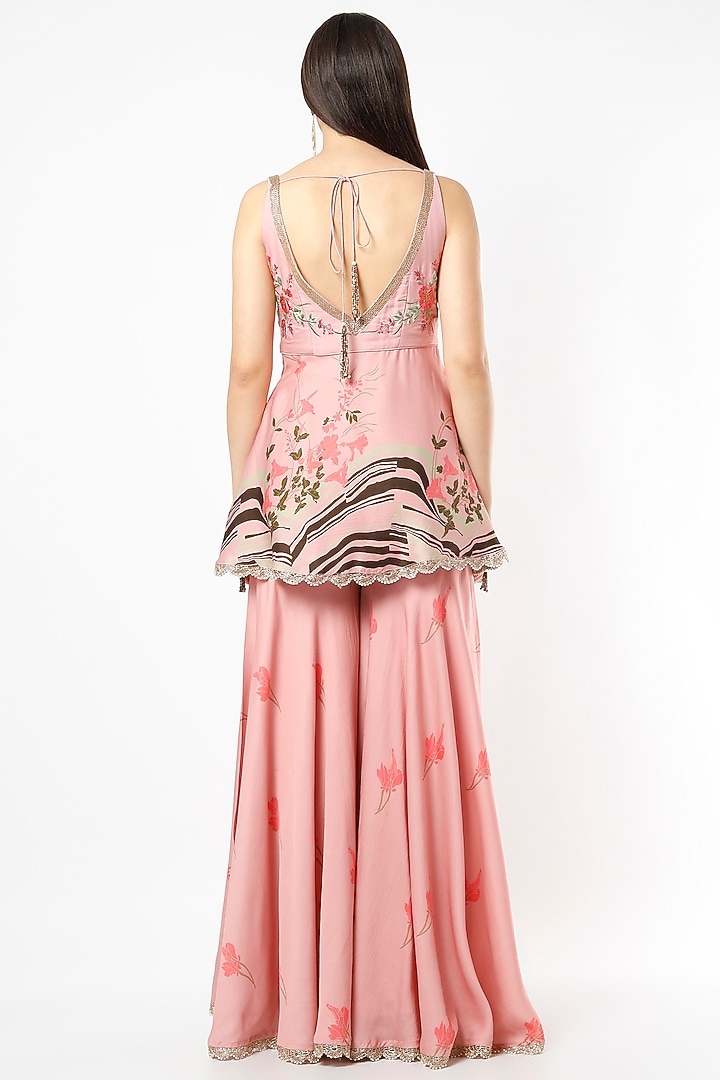 Rose Pink Modal Satin Party Wear Sharara Set by Adah at Pernia's Pop Up Shop