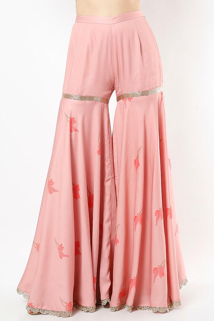 Rose Pink Modal Satin Party Wear Sharara Set by Adah at Pernia's Pop Up Shop