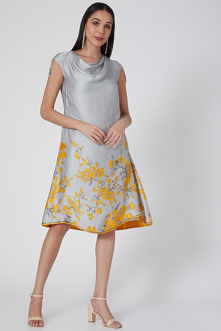 Grey Tunic With Yellow Floral Print by Adah