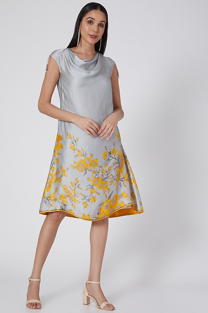 Grey Tunic With Yellow Floral Print by Adah at Pernia's Pop Up Shop