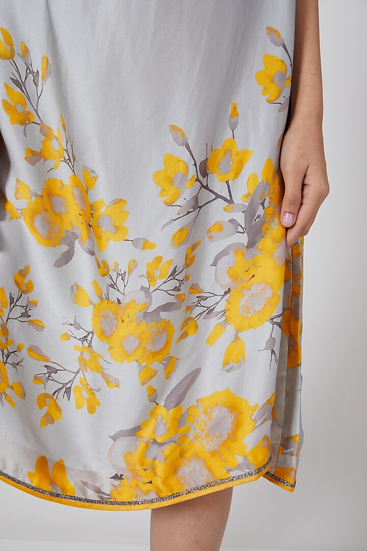 Grey Tunic With Yellow Floral Print by Adah at Pernia's Pop Up Shop