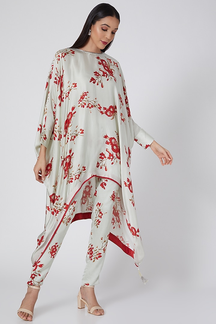 Mint Green Floral Printed High-Low Tunic by Adah at Pernia's Pop Up Shop