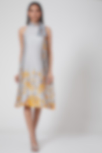 Grey & Yellow Tunic With Floral Print by Adah at Pernia's Pop Up Shop