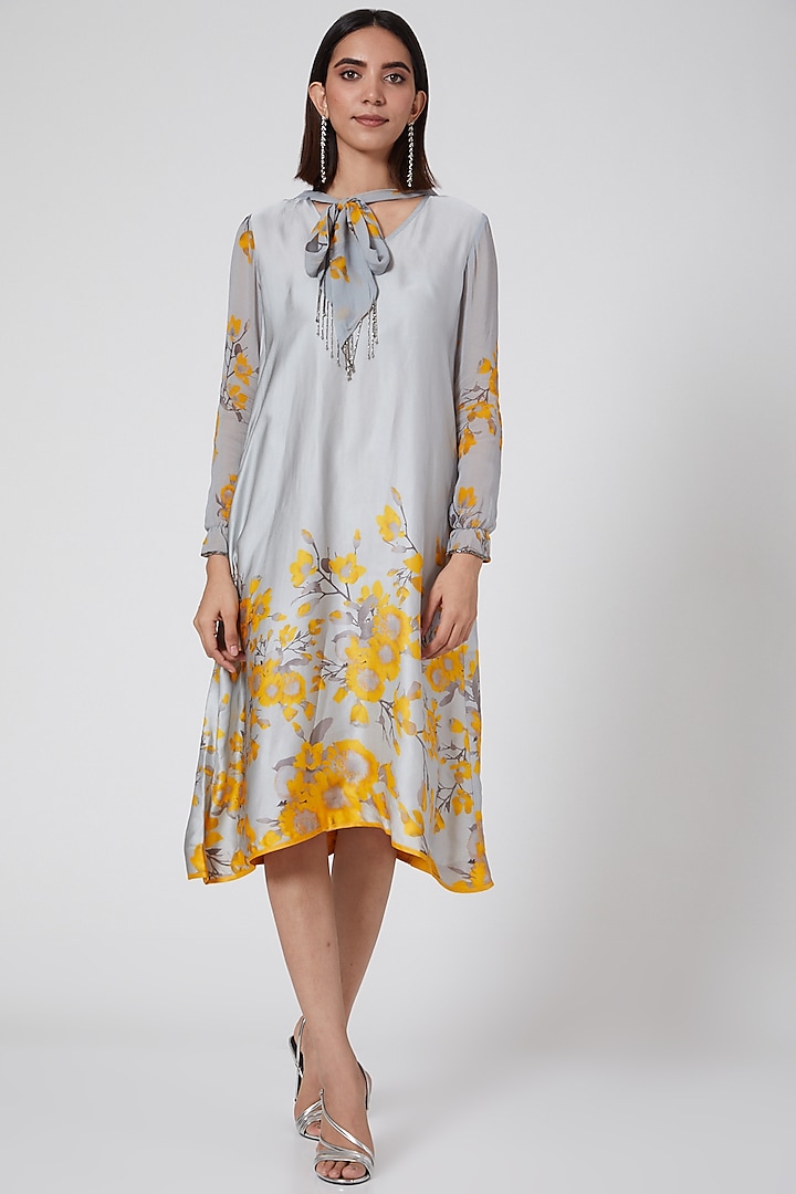 Grey & Yellow  Floral Printed Tunic  by Adah