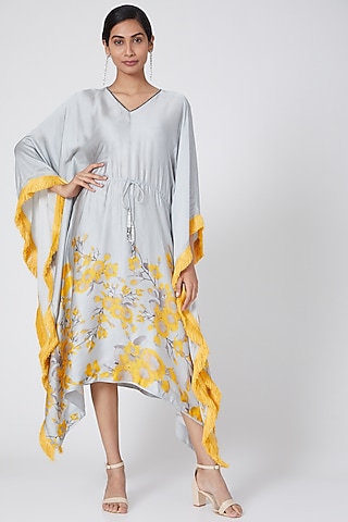 Grey Embroidered & Printed Kaftan  by Adah