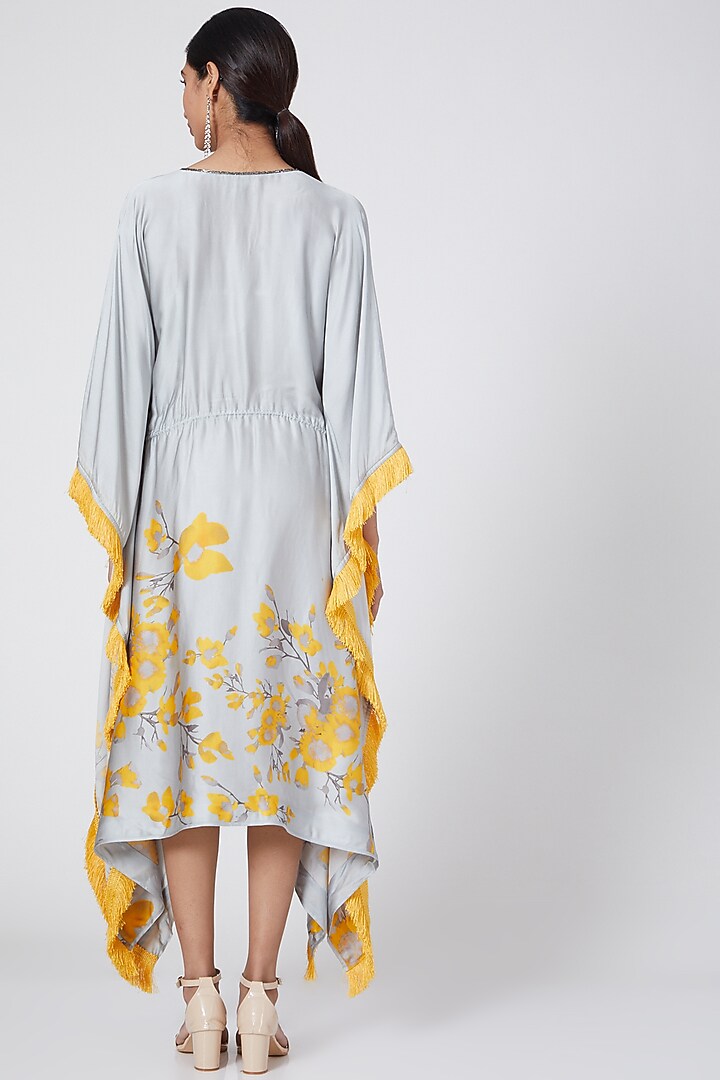 Grey Embroidered & Printed Kaftan by Adah at Pernia's Pop Up Shop