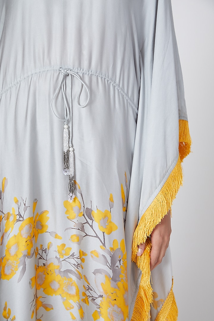 Grey Embroidered & Printed Kaftan by Adah at Pernia's Pop Up Shop