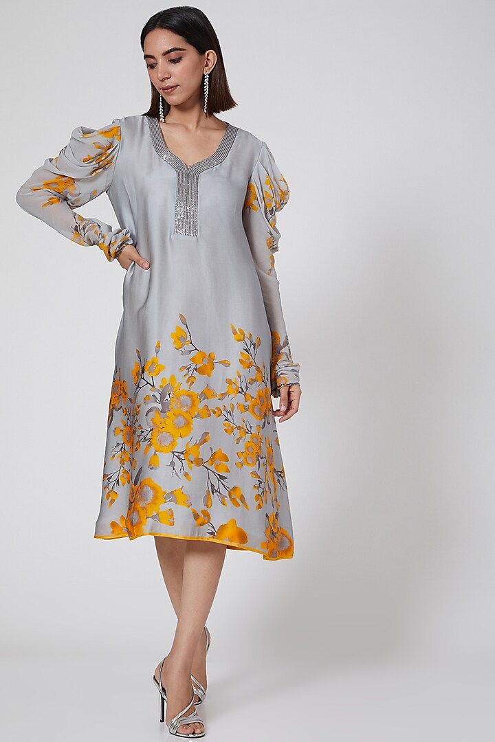 Grey Floral Printed Tunic by Adah at Pernia's Pop Up Shop