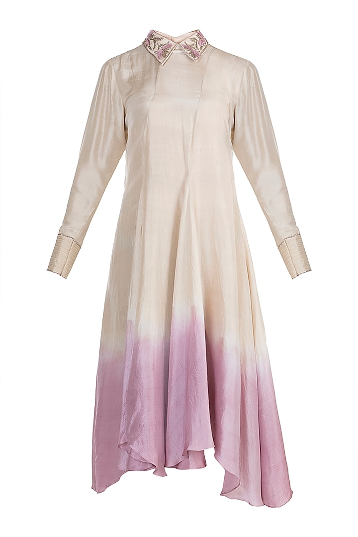 Beige To Lilac Dip Dyed Embroidered Tunic by Adah