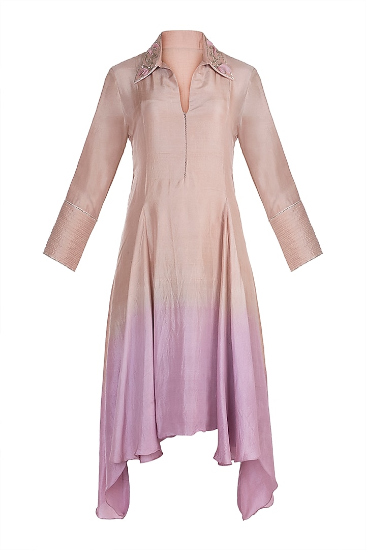Nude To Lilac Dip Dyed Embroidered Tunic by Adah