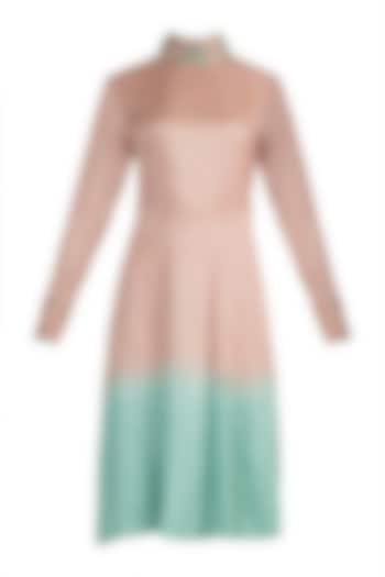 Nude To Green Dip Dyed Embroidered Tunic by Adah