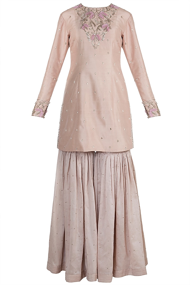 Nude Embroidered Sharara Set by Adah