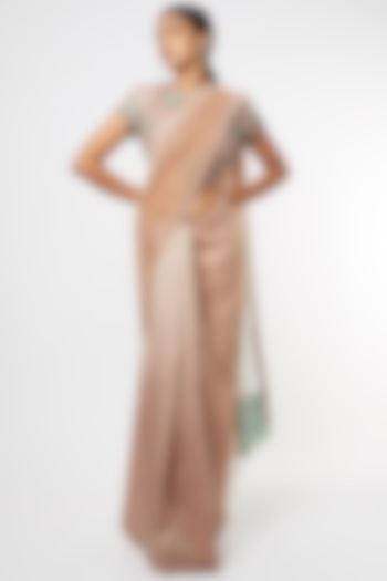 Nude & Sea Green Hand Embroidered Wedding Saree Set by Adah at Pernia's Pop Up Shop