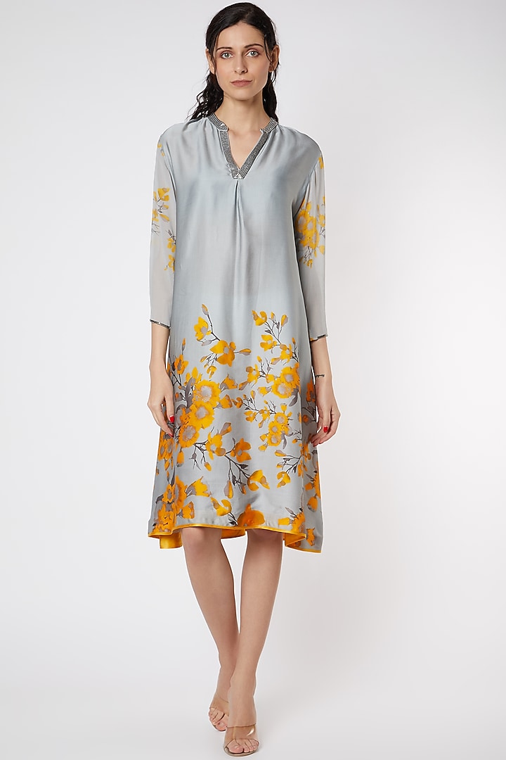 Grey & Yellow Floral Printed Tunic by Adah