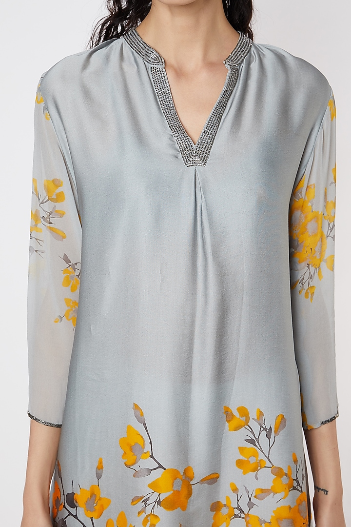 Grey & Yellow Floral Printed Tunic by Adah at Pernia's Pop Up Shop