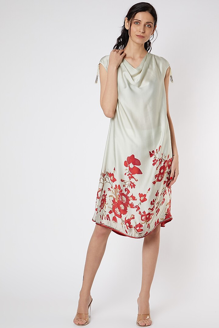 Mint Green & Red Printed Tunic by Adah