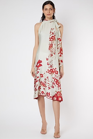 Mint Green & Red Floral Printed Tunic by Adah