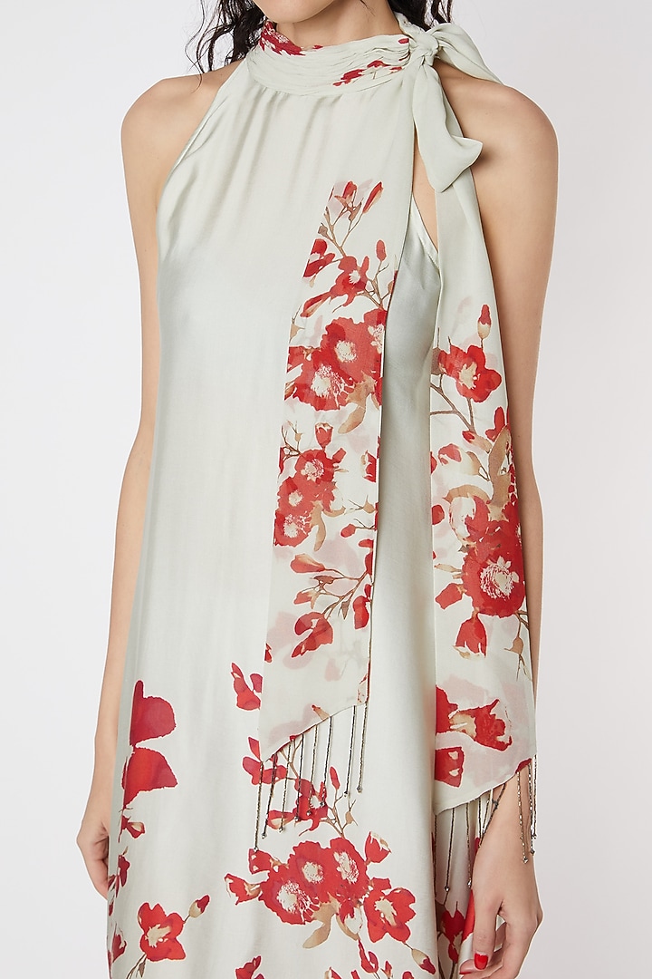 Mint Green & Red Floral Printed Tunic by Adah at Pernia's Pop Up Shop