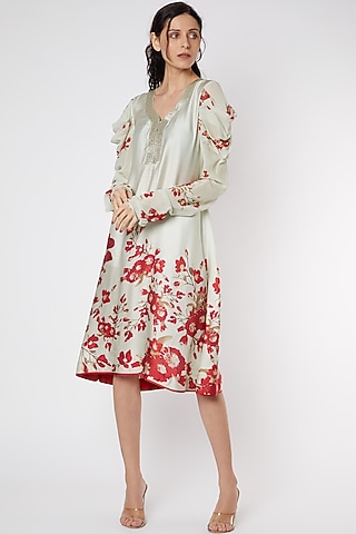 Mint Green & Red Tunic With Print by Adah