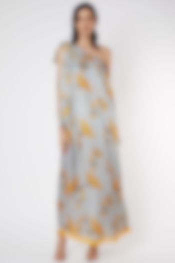 Grey & Yellow Floral Printed Dress by Adah