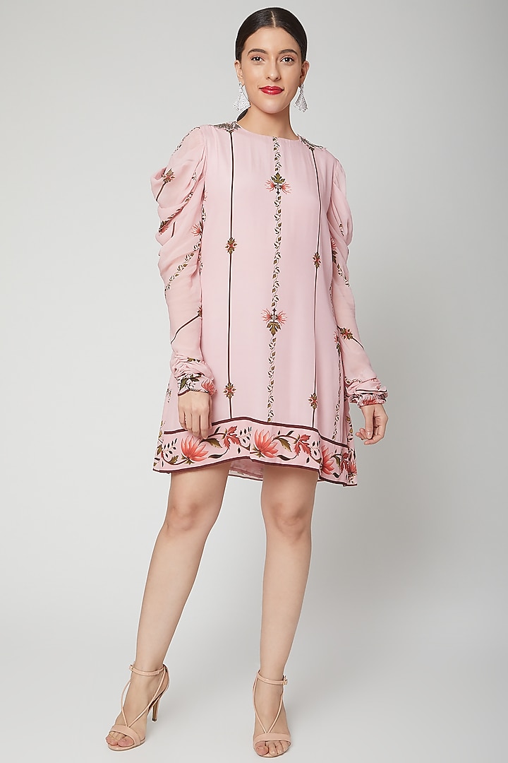 Baby Pink Printed & Embroidered Tunic by Adah