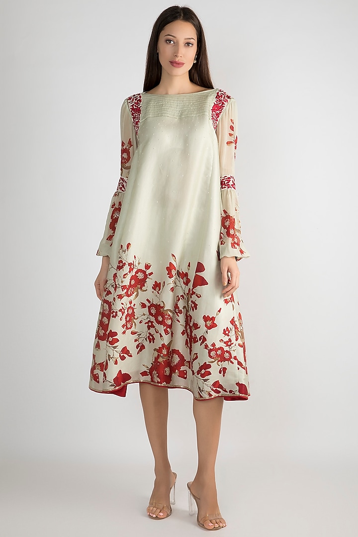 Mint Green Floral Printed Tunic Design by Adah at Pernia's Pop Up Shop 2023
