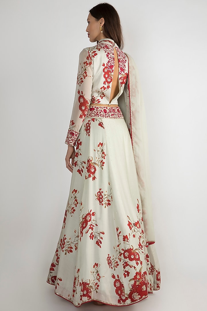 Mint Green Printed Wedding Lehenga Skirt With Crop Top by Adah at Pernia's Pop Up Shop