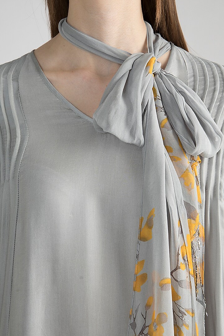 Grey Printed Tunic With Tie-Up by Adah at Pernia's Pop Up Shop