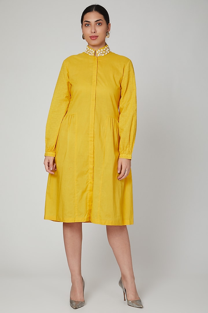 Yellow Floral Embroidered Tunic by Adah