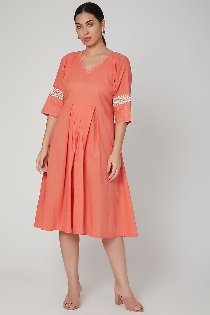 Peach Embroidered & Pleated Tunic by Adah