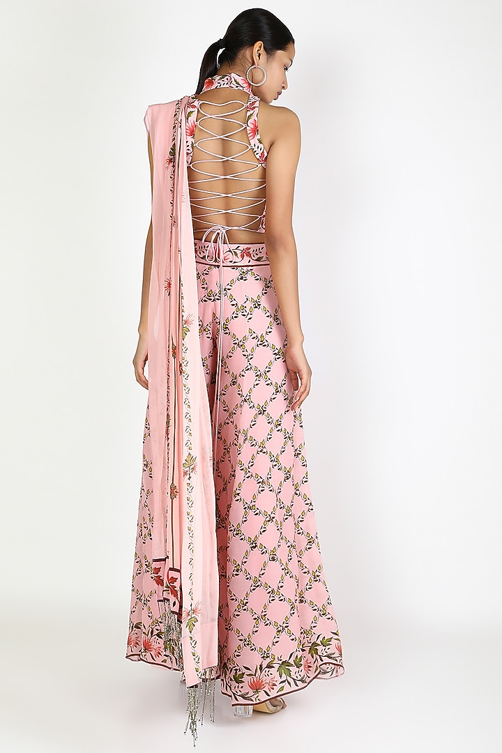 Blush Pink Printed Pant Party Wear Saree Set by Adah at Pernia's Pop Up Shop