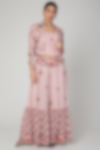 Blush Pink Printed & Embroidered Sharara Set by Adah