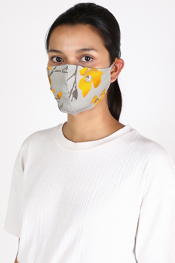 Grey Floral Printed Mask by Adah