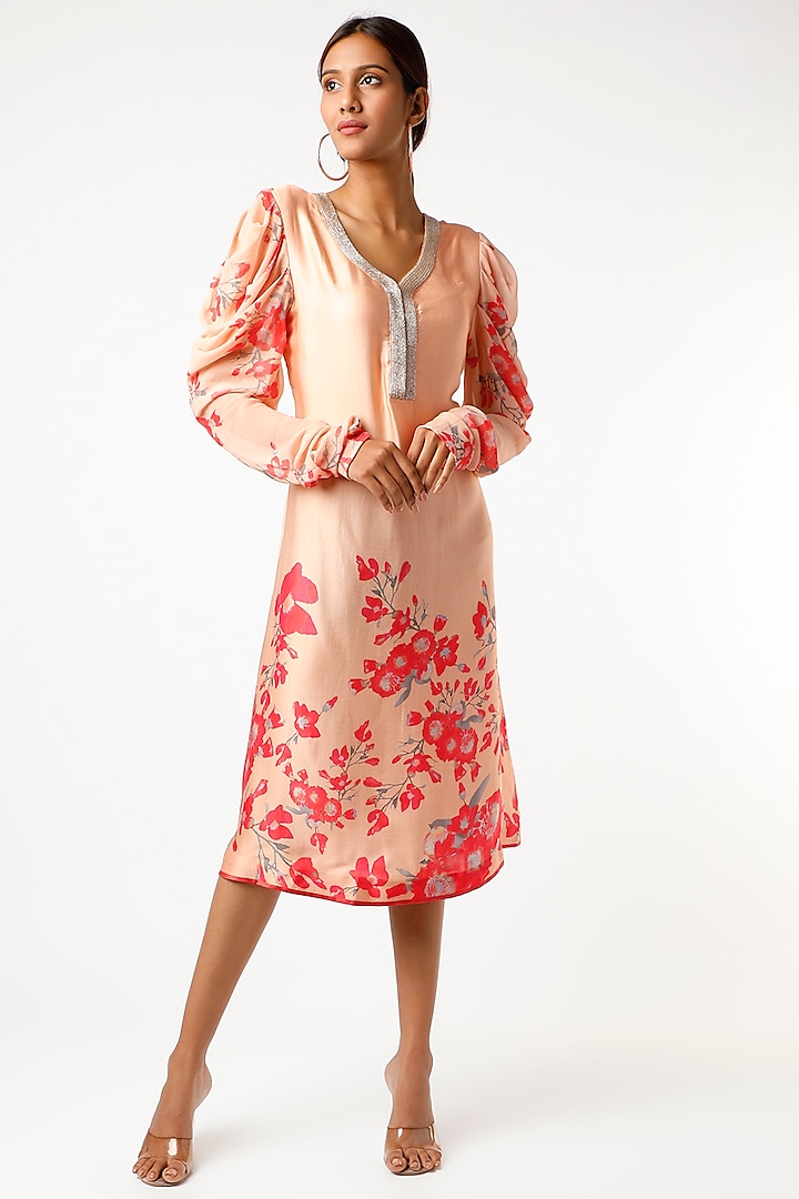 Peach Printed & Embroidered Tunic by Adah