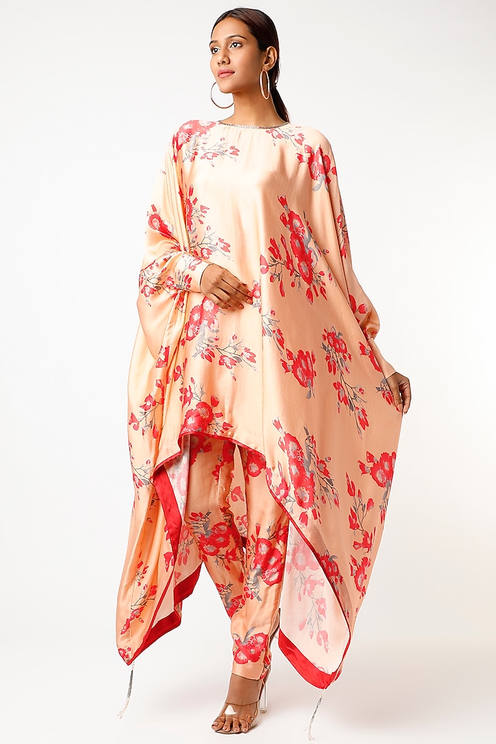 Peach Floral Printed High-Low Tunic by Adah