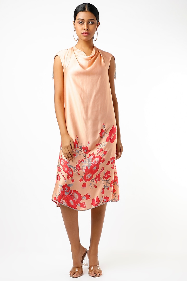 Peach Tunic With Red Floral Print by Adah at Pernia's Pop Up Shop