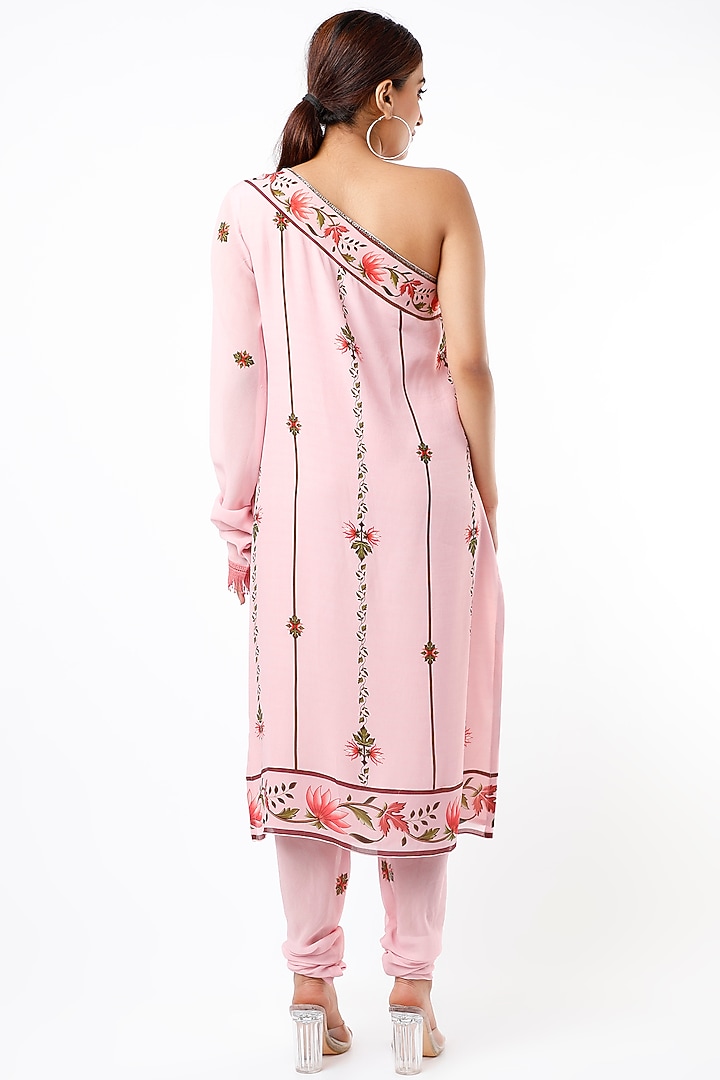 Pink Embroidered One-Shoulder Kurta Set by Adah at Pernia's Pop Up Shop