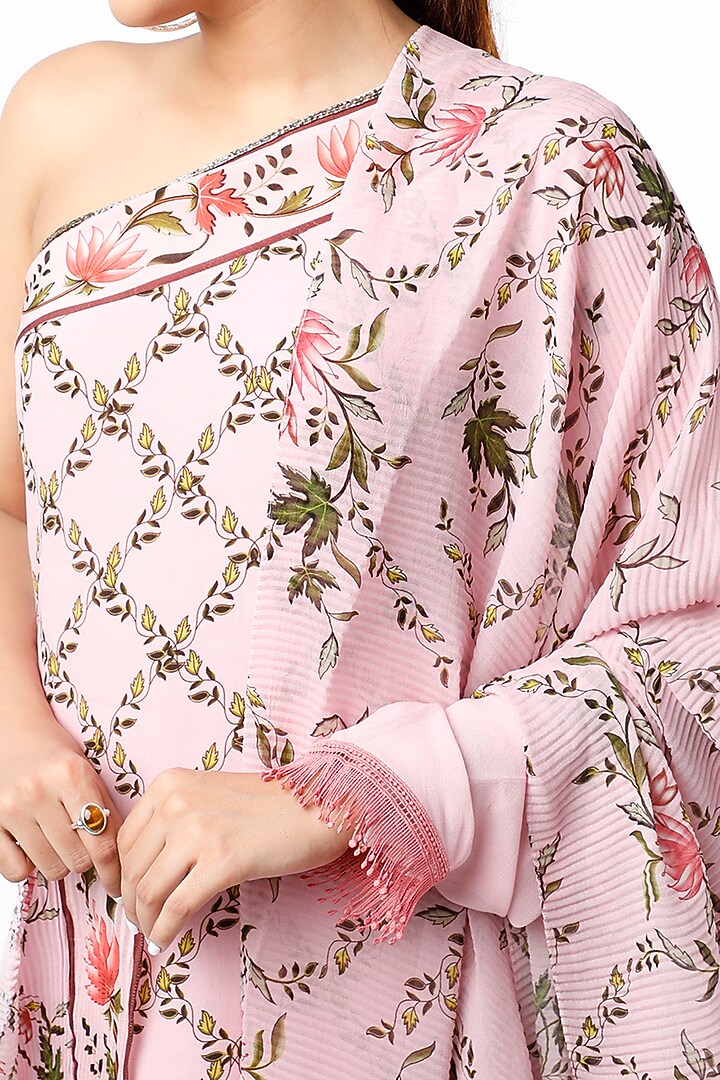 Pink Embroidered One-Shoulder Kurta Set by Adah at Pernia's Pop Up Shop