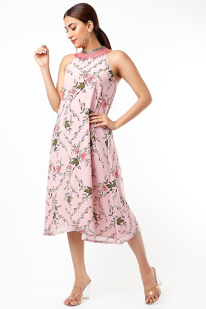 Pink Cutdana Embroidered Dress by Adah