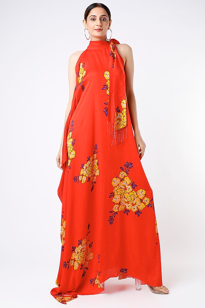 Red Floral Printed Maxi Summer Dress by Adah at Pernia's Pop Up Shop