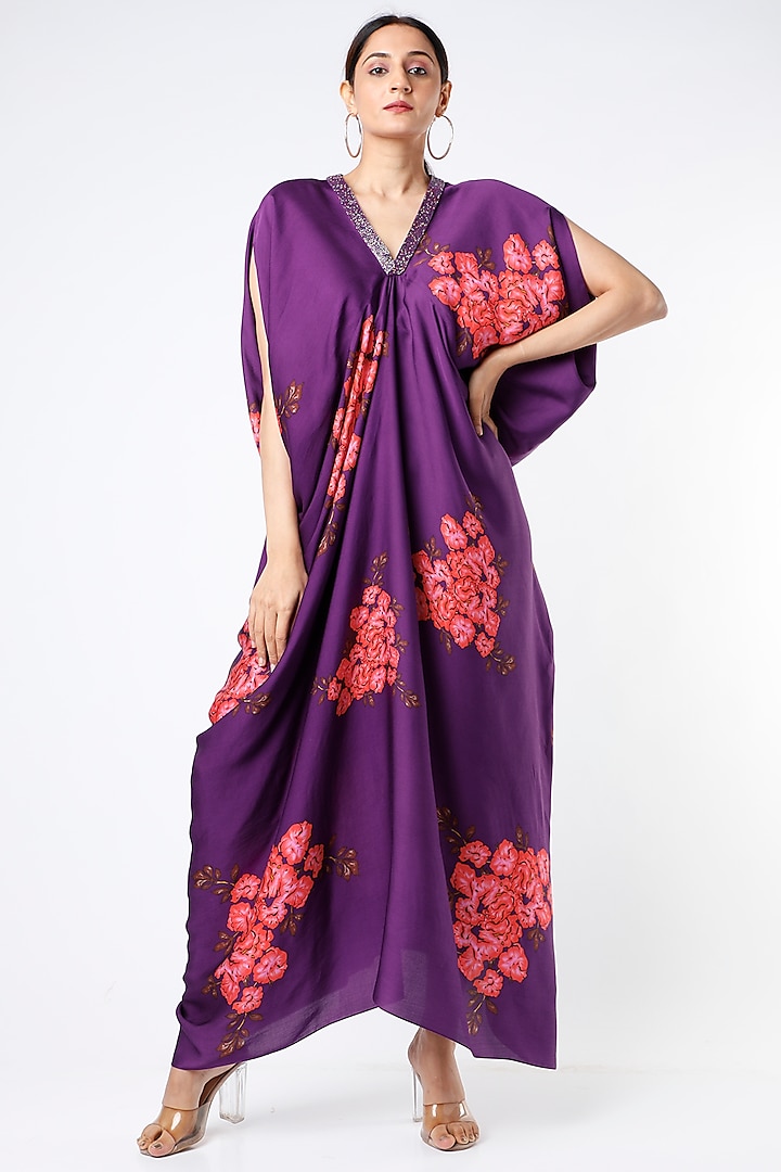 Purple Floral Printed Kaftan by Adah at Pernia's Pop Up Shop