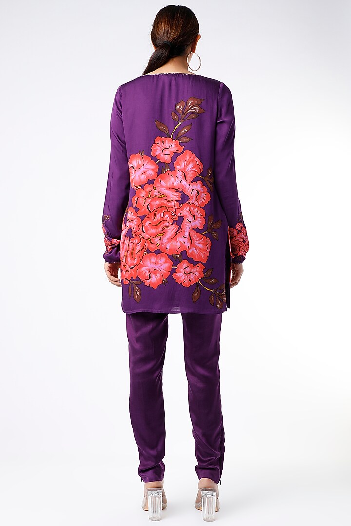 Purple Floral Printed Kurta Set by Adah at Pernia's Pop Up Shop